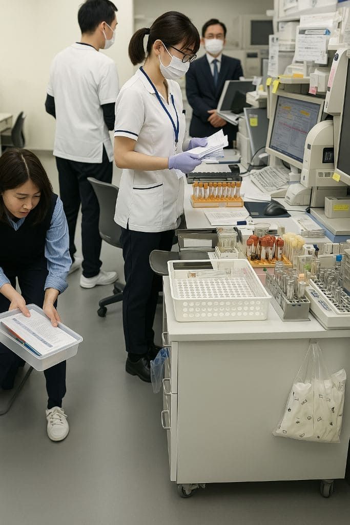 健康診断の血液検体回収・仕分け