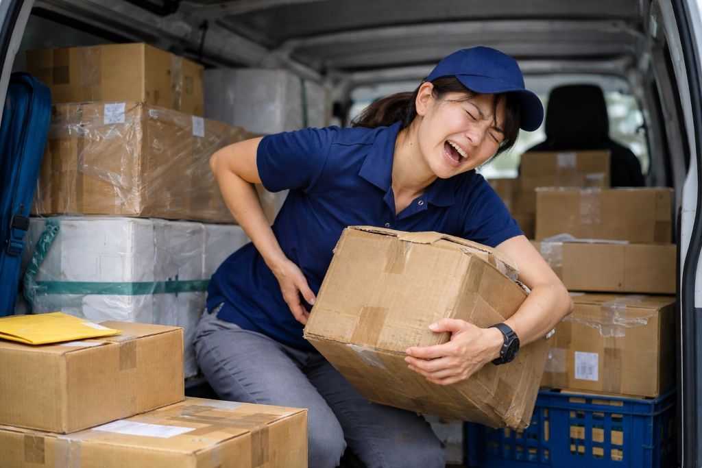 重い荷物を数多く運び続ける働き方に身体的な負担を感じている